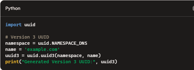 Python code to generate version 3 UUID