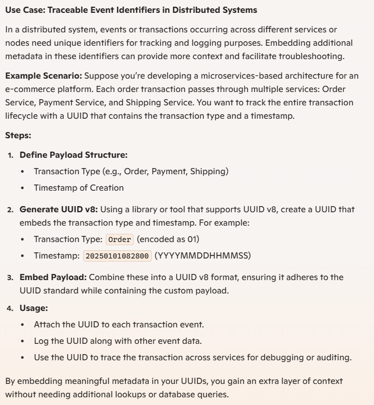 Example containing scenario where version 8 UUID can be used